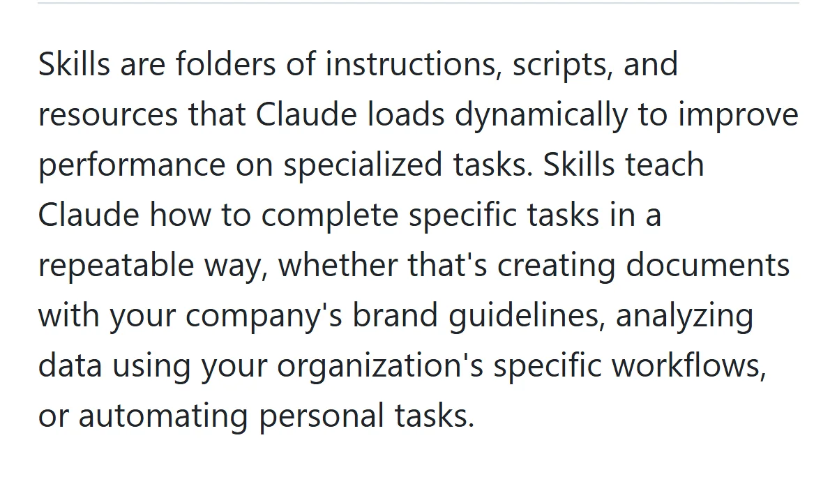 README du dépôt anthropics/skills : les skills sont des dossiers d'instructions que Claude charge